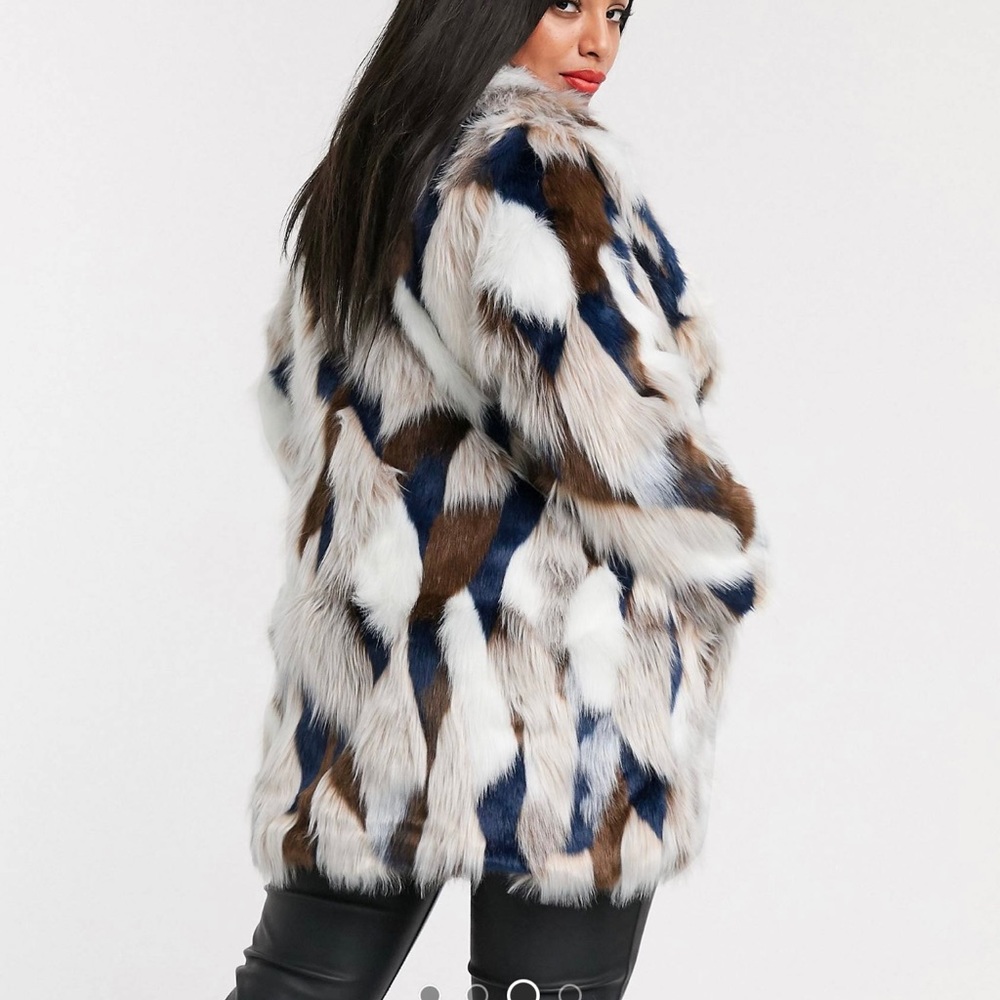 Faux Fur Patchwork Coat Sz 16